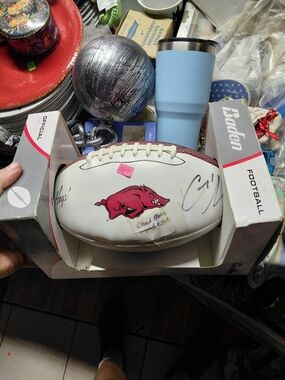 Baden official-size football  Arkansas Razorbacks "Hogs" Coach Sign Chad Morris